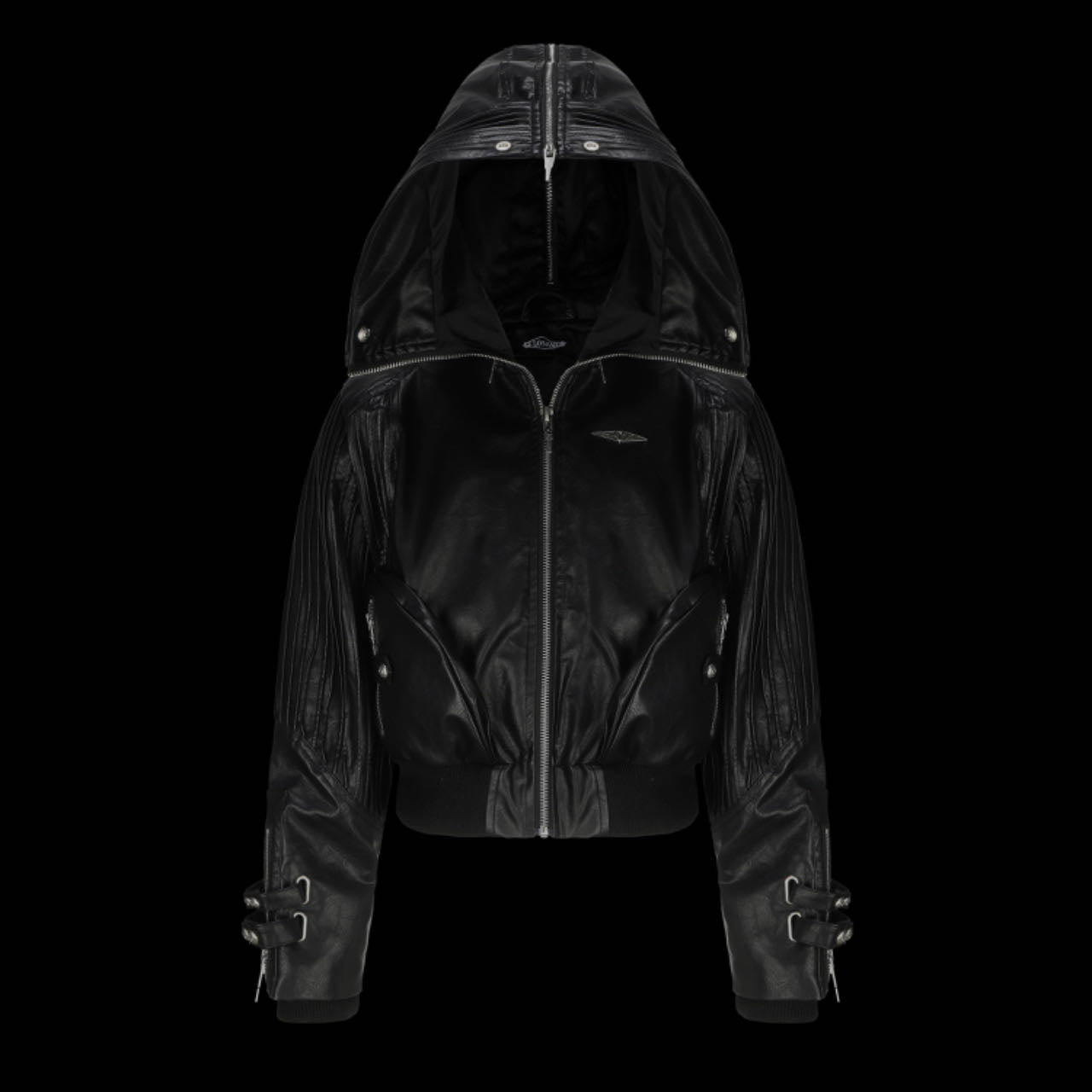 LEATHER PLISSE HOOD JACKET