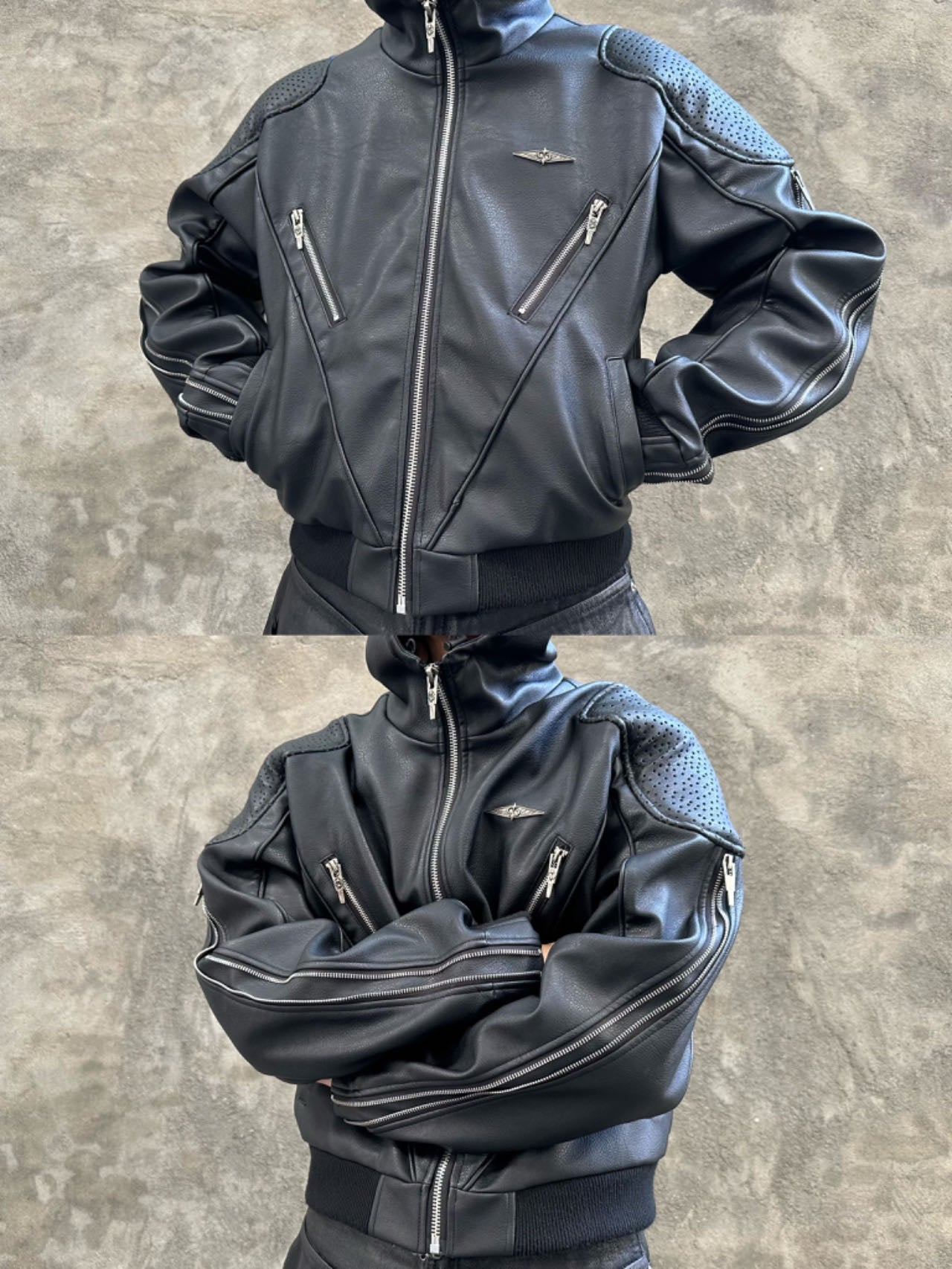 SPARKLE ZIP LEATHER JACKET