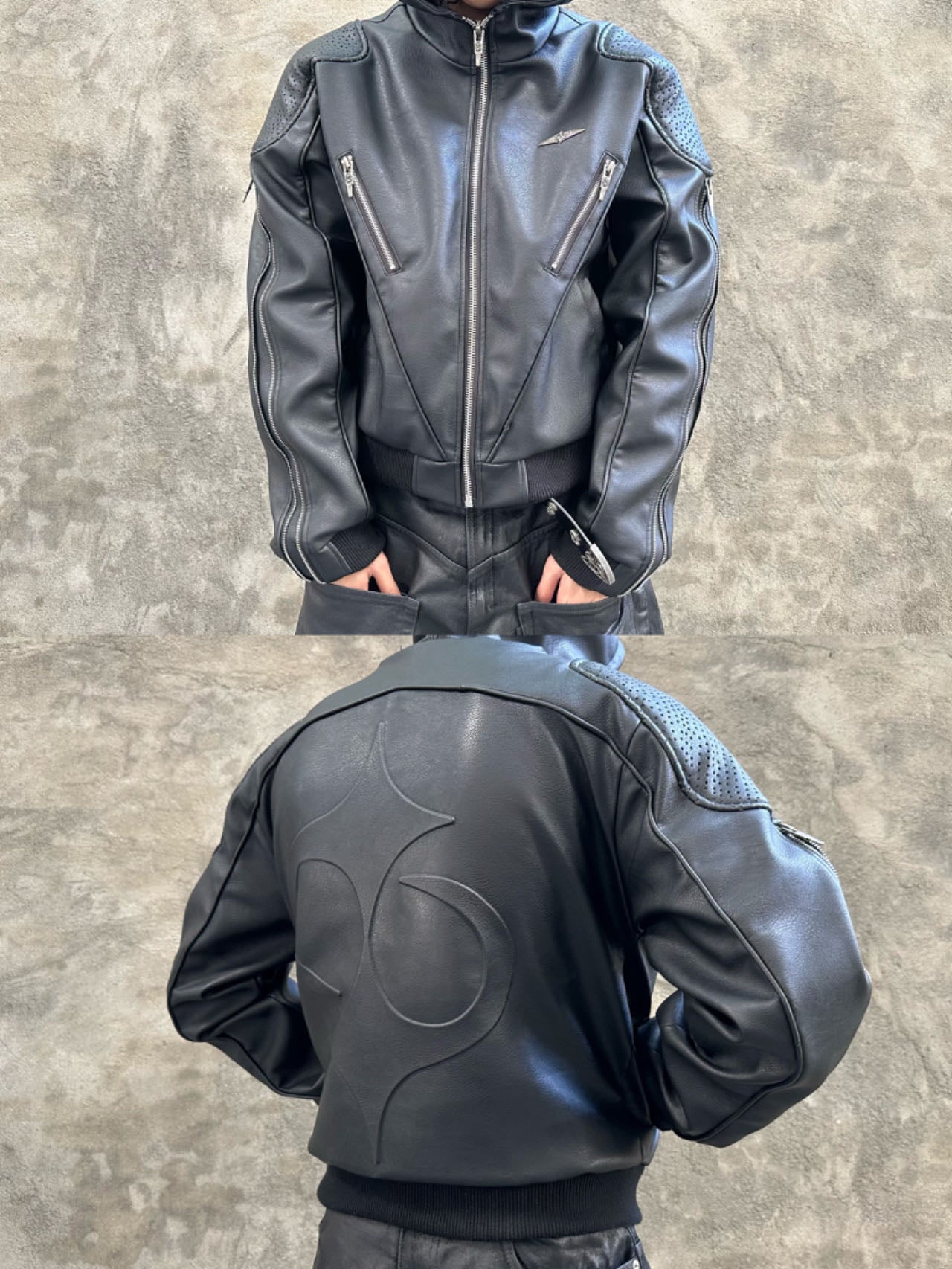 SPARKLE ZIP LEATHER JACKET