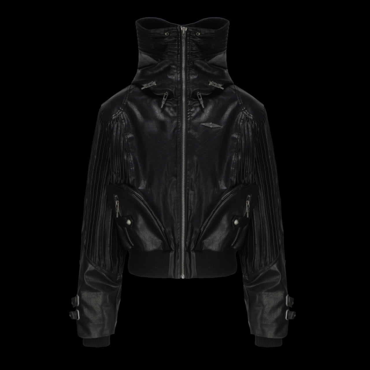 LEATHER PLISSE HOOD JACKET